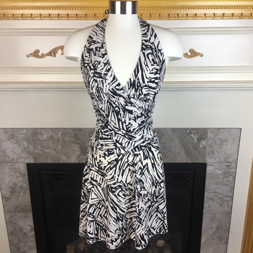 BCBGMAXAZARIA MP Abstract Halter A Line Dress